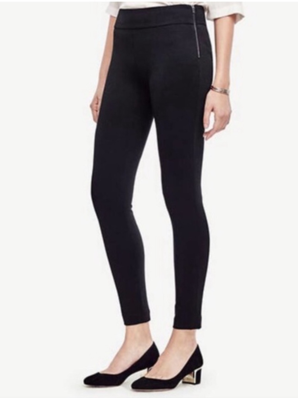 ANN TAYLOR Petite Black Skinny Ponte Side Zipper Pant 2P